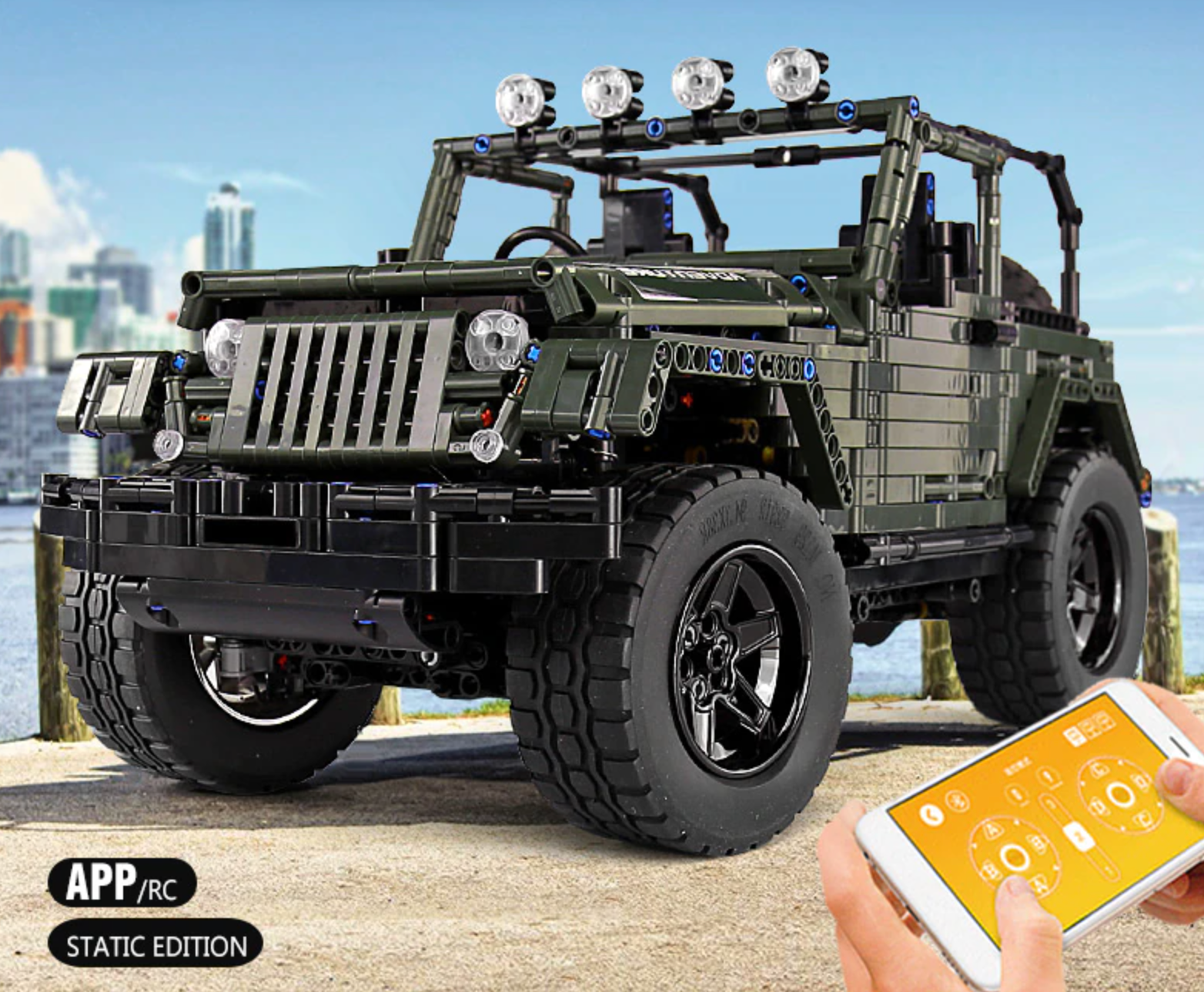 Jeu de briques Moc télécommandées Jeep 4x4 Wrangler SUV – Toy Brick Lighting